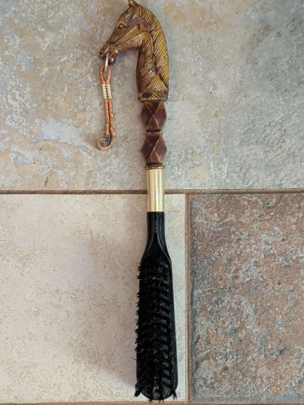 Vintage Black Bristle Men's Valet Boot Brush with Brown Horse Handle Mid-century
